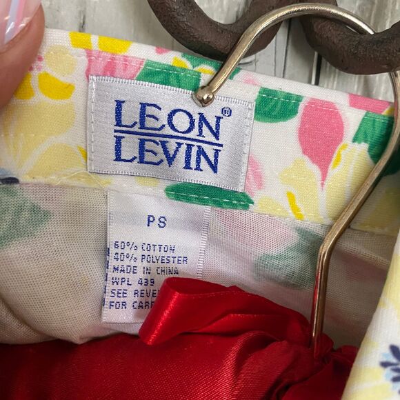 VTG NWT Leon Levine yellow and pink floral 1/4 sleeve collar top PS - Picture 5 of 7